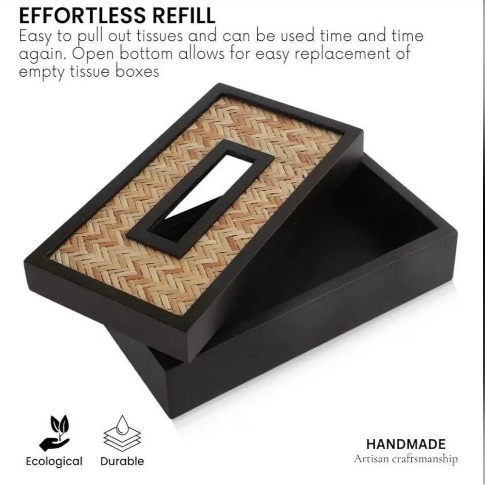 VarEesha Handmade Hand Crafted‎ Bamboo Base Wooden Tissue Box for Dining Table